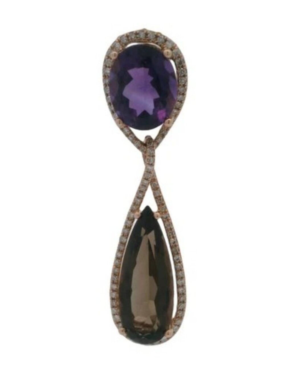 EFFY Solid 14kt Rose Gold Amethyst Smoky Quartz and Diamond Drop Dangle Pendant